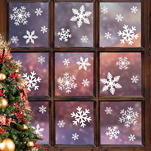LUDILO 135Pcs Christmas Window Clings Snowflakes Window Decals Static Window Stickers for Christmas Decorations Windows D?cor Ornaments Xmas Party Supplies Thanksgiving Party D?cor