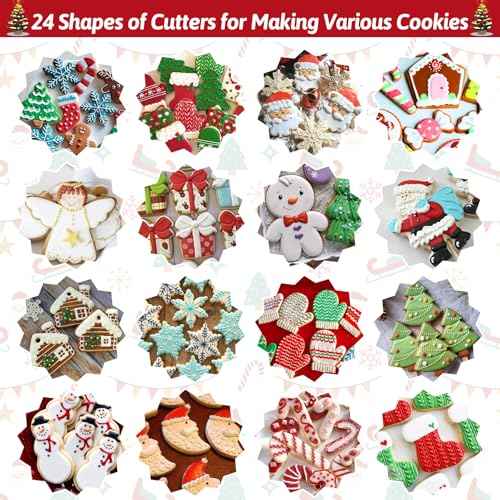 22PCS Christmas Cookie Cutters Set - Stainless Steel Metal Cookie Cutters Christmas Shapes, Large Small Mini Gingerbread Man, Snowflake, Christmas Tree, Star Xmas Cookie Cutter for Holiday Baking