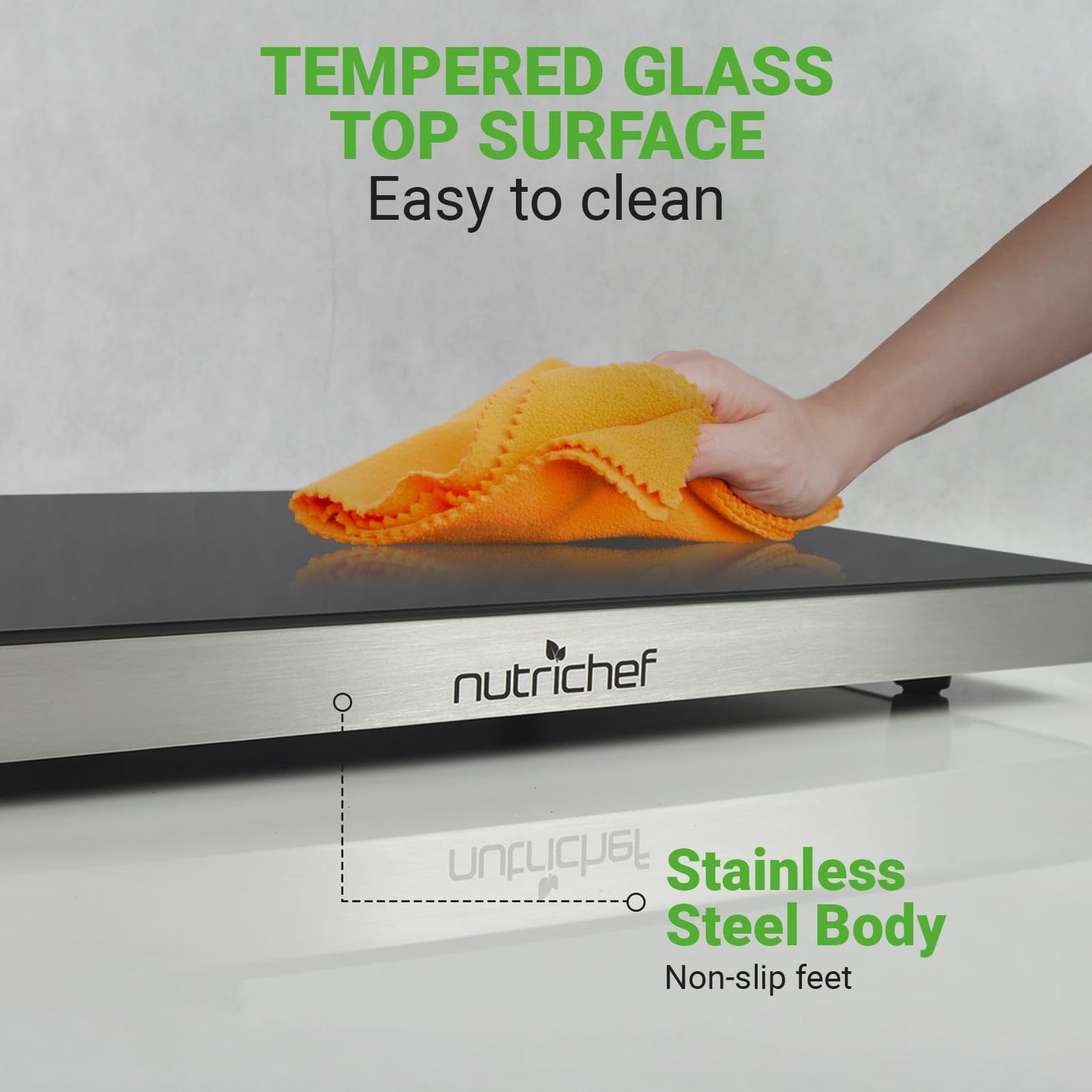 NutriChef Stainless Warming Hot Plate - Keep Food Warm w/ Portable Electric Food Tray Dish Warmer w/ Black Glass Top, For Restaurant, Parties, Buffet Serving, Table or Countertop Use - AZPKWTR30