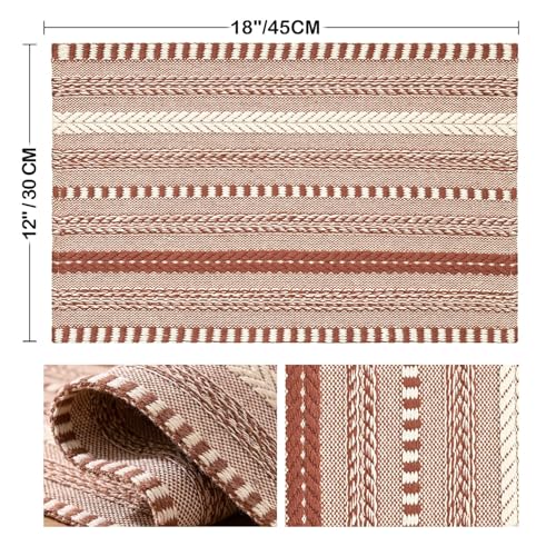 Artoid Mode Caramel Woven Braided Stripe Placemats - Set of 6, 12 x 18 inches