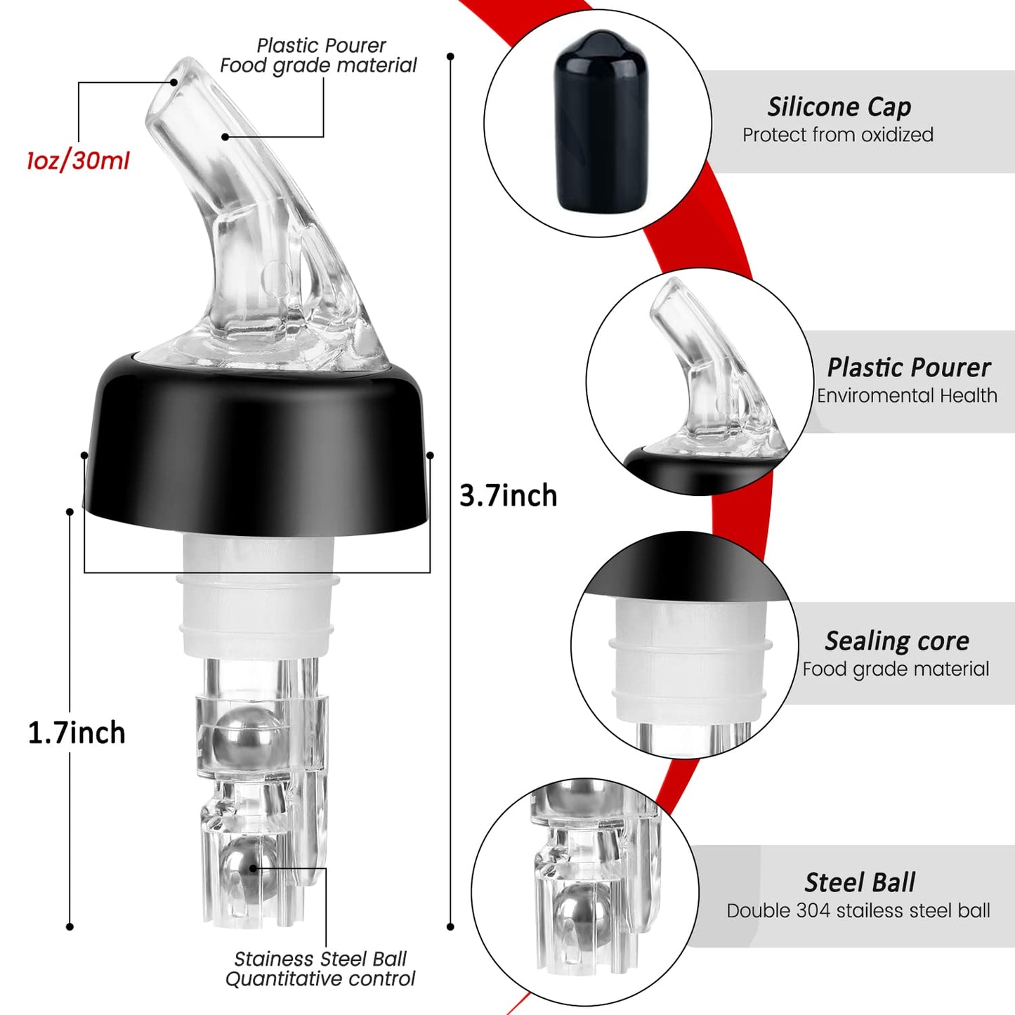 NFFIBDH Automatic Measured Bottle Pourer - Quick Shot Spirit Liquor Pour Spouts with Dust Caps for Wine Cocktail Beverages - Ideal Home Bar Tools 1 oz / 30ml (Clear, 4 Pack)