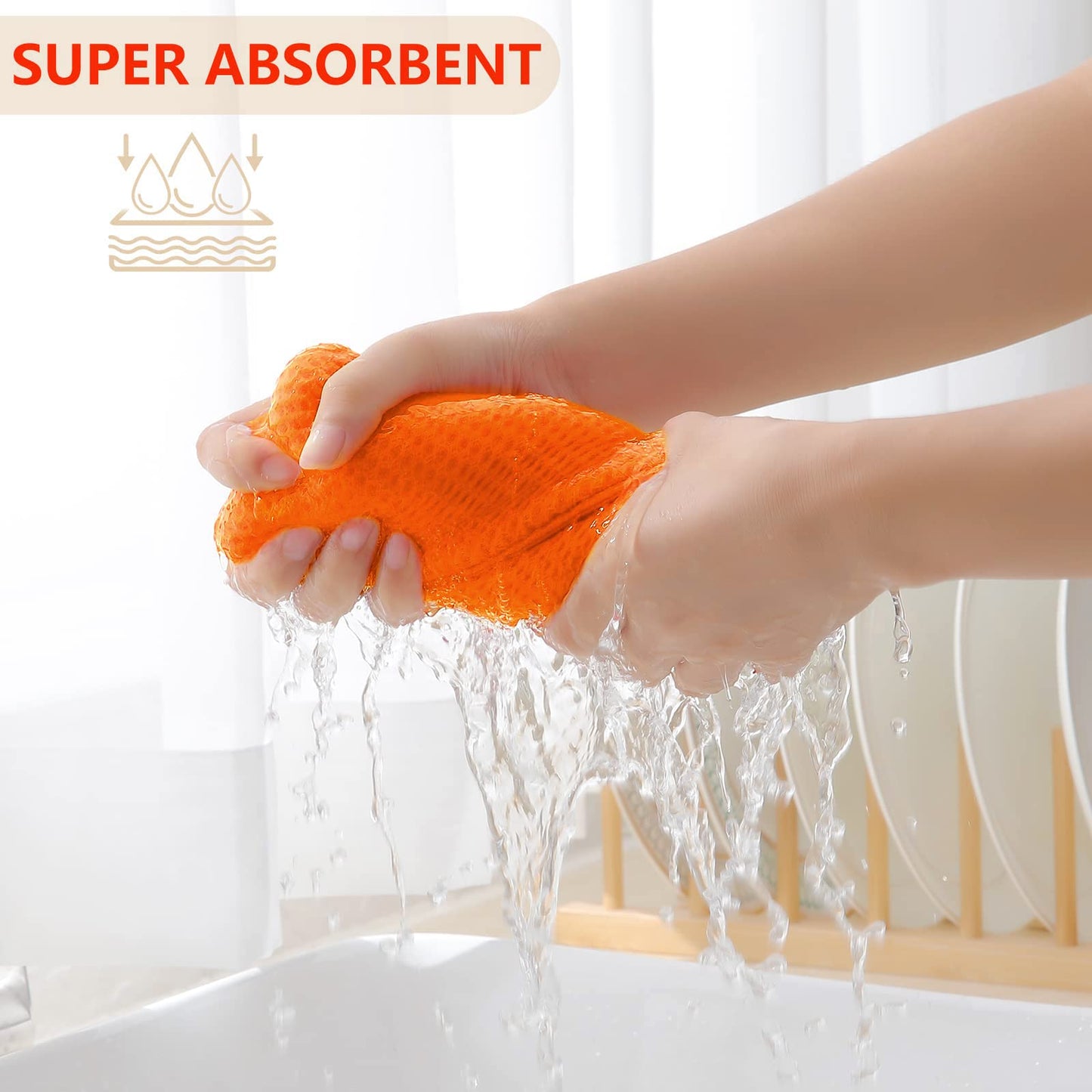 Homaxy 100% Cotton Waffle Weave Kitchen Dish Towels, Ultra Soft Absorbent Quick Drying Cleaning Towel, 13 x 28 Inches, 6-Pack, Orange