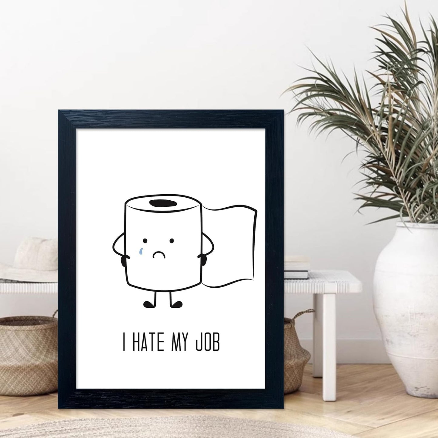 Regine Switzerland Black and White Bathroom Wall Art - Humorous Toilet Paper Canvas Print | Minimalist Decor