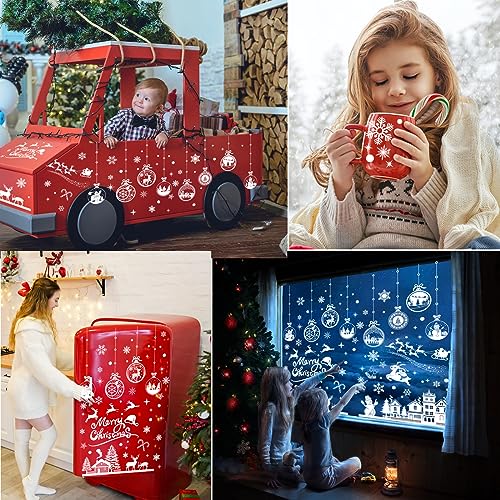 Enwokran Christmas Window White Stickers, 10 Sheet 245pcs Xmas Window Clings Decals Reusable Double Sided Printed Self Adhesive Window Decoration for Xmas Holiday Winter Party