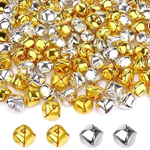 Augshy 100 Pieces Jingle Bells 4/5Inch Craft Bell Bulk for Christmas Home and Pet Decorations Xmas Decor Party Favors Supplies (Gold and Silver)