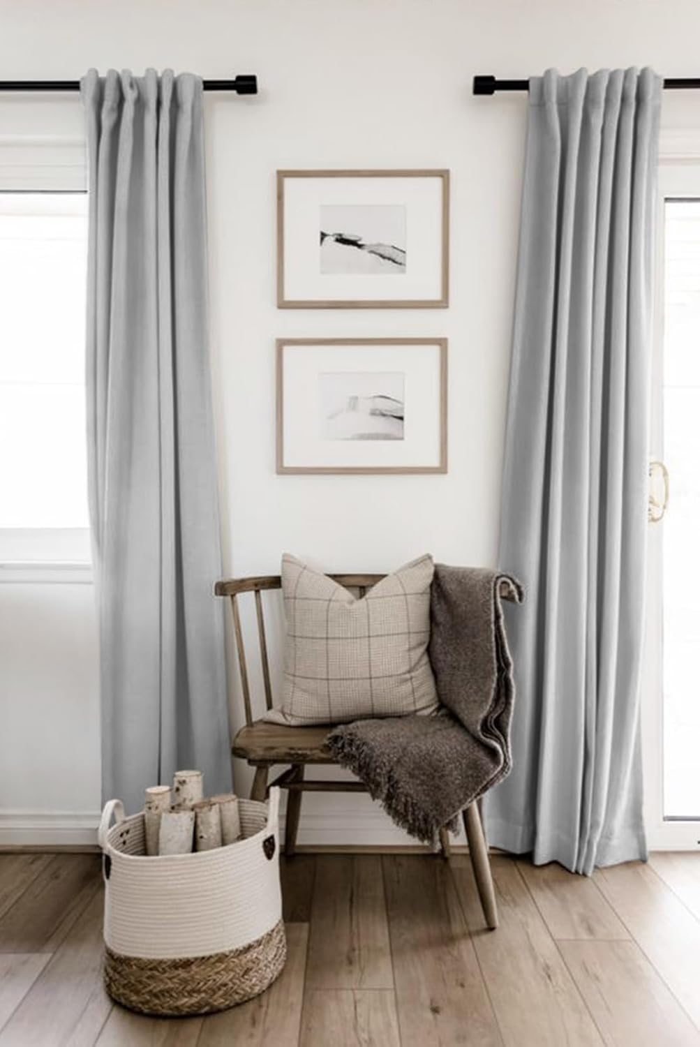 Skiennix 100% Blackout Linen Curtains - Thermal Insulated Drapes for Bedroom | 2 Panels Set, 50" W x 96" L, Grey