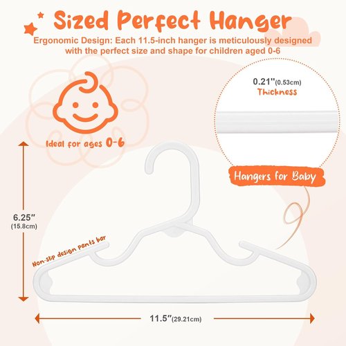 HOUSE DAY Premium Baby Hangers - 20 Pack Slim White Plastic Hangers for Infants & Toddlers | Non-Slip & Durable