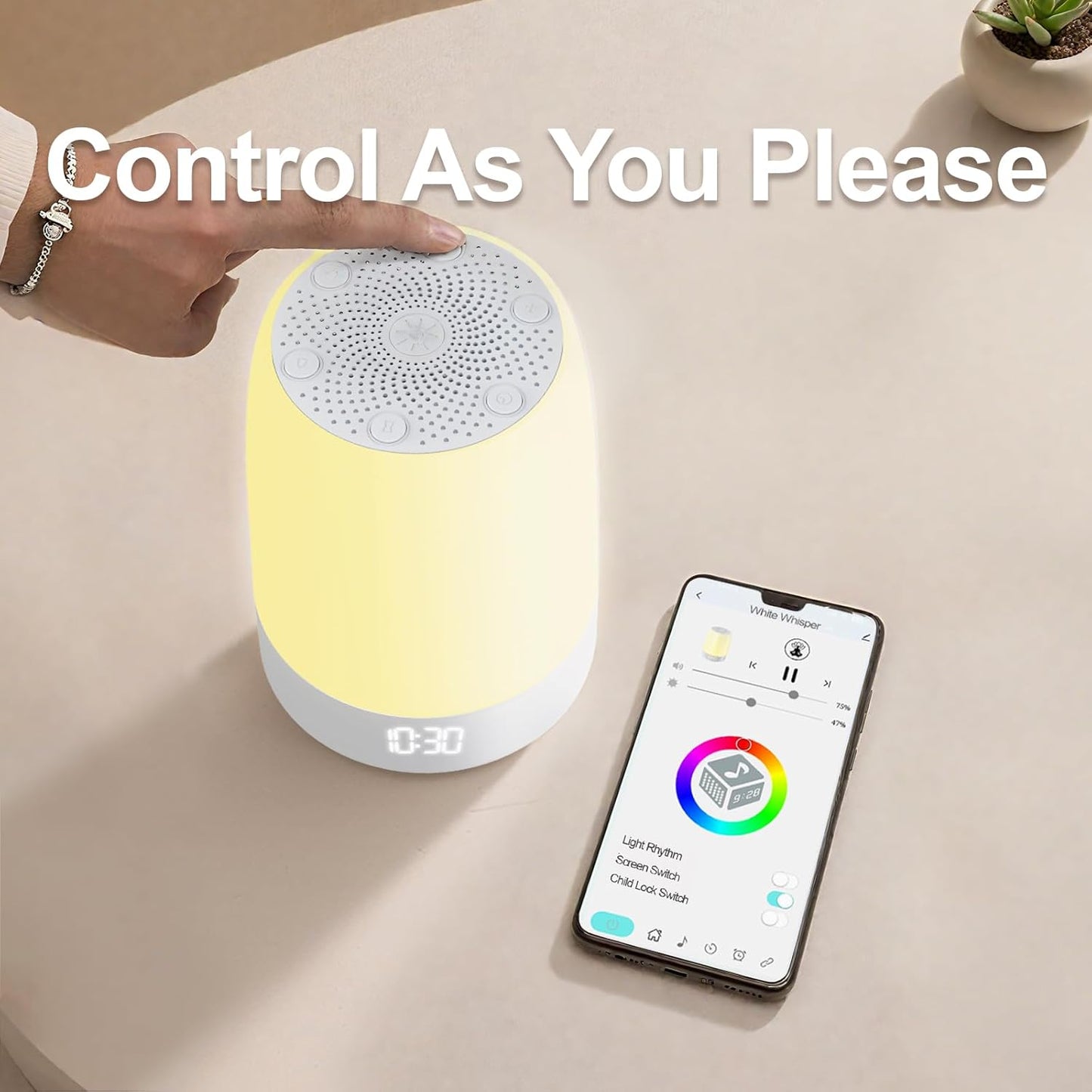 Skiennix White Noise Machine - 32 Soothing Sounds & 8 Color Breathing Light | Bluetooth Alarm Clock for All Ages