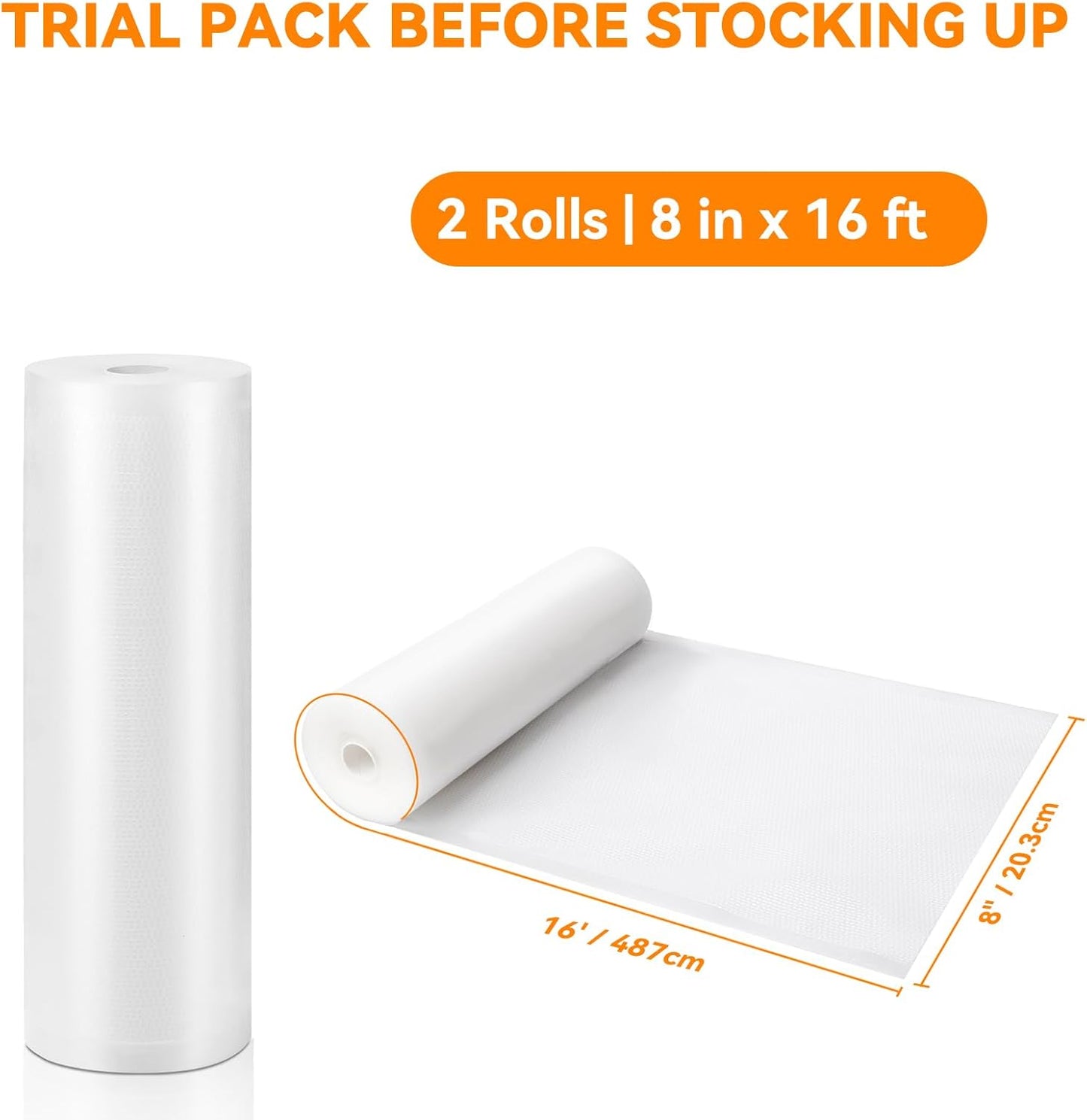 Wevac Vacuum Sealer Bag Rolls - Heavy Duty Food Storage for Sous Vide & Meal Prep | 8"x16' (2 Rolls)