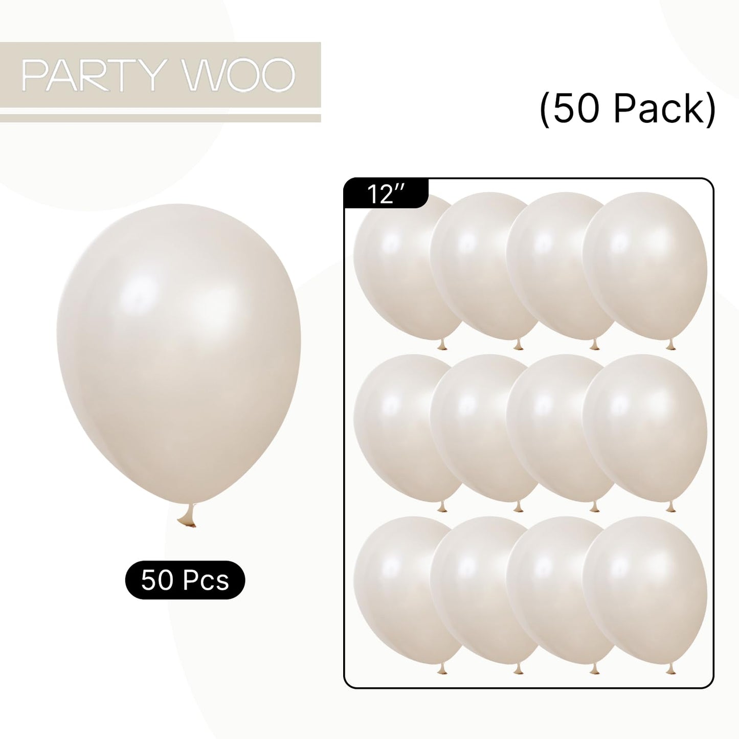 PartyWoo Pearl Beige Balloons 50pcs 12 Inch Off White Sand Cream Ivory Latex Helium Balloons for Graduation Anniversary Engagement Wedding Bridal Baby Shower Birthday Party Decorations White-Z41