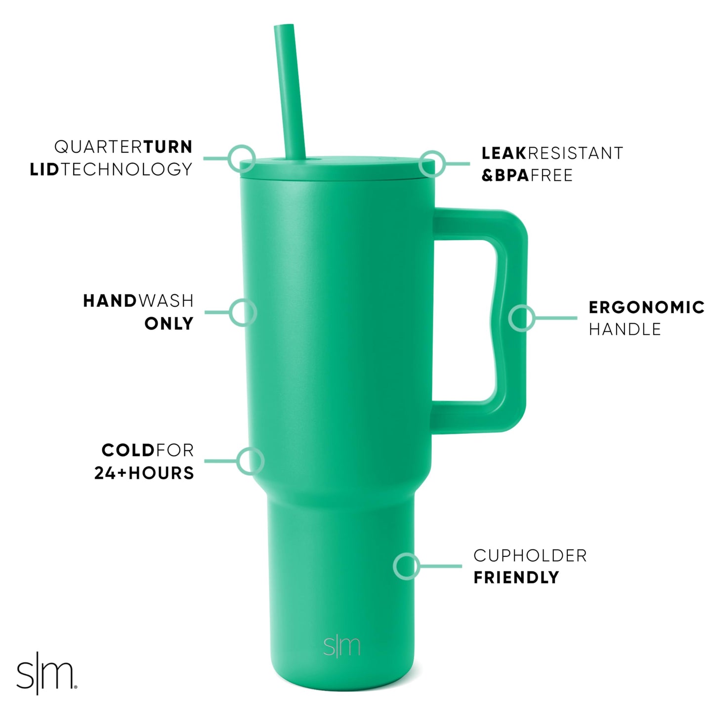 Simple Modern 40 oz Trek Tumbler with Handle and Straw Lid | Cup Holder Friendly Insulated Stainless Steel Travel Mug | Island Jade