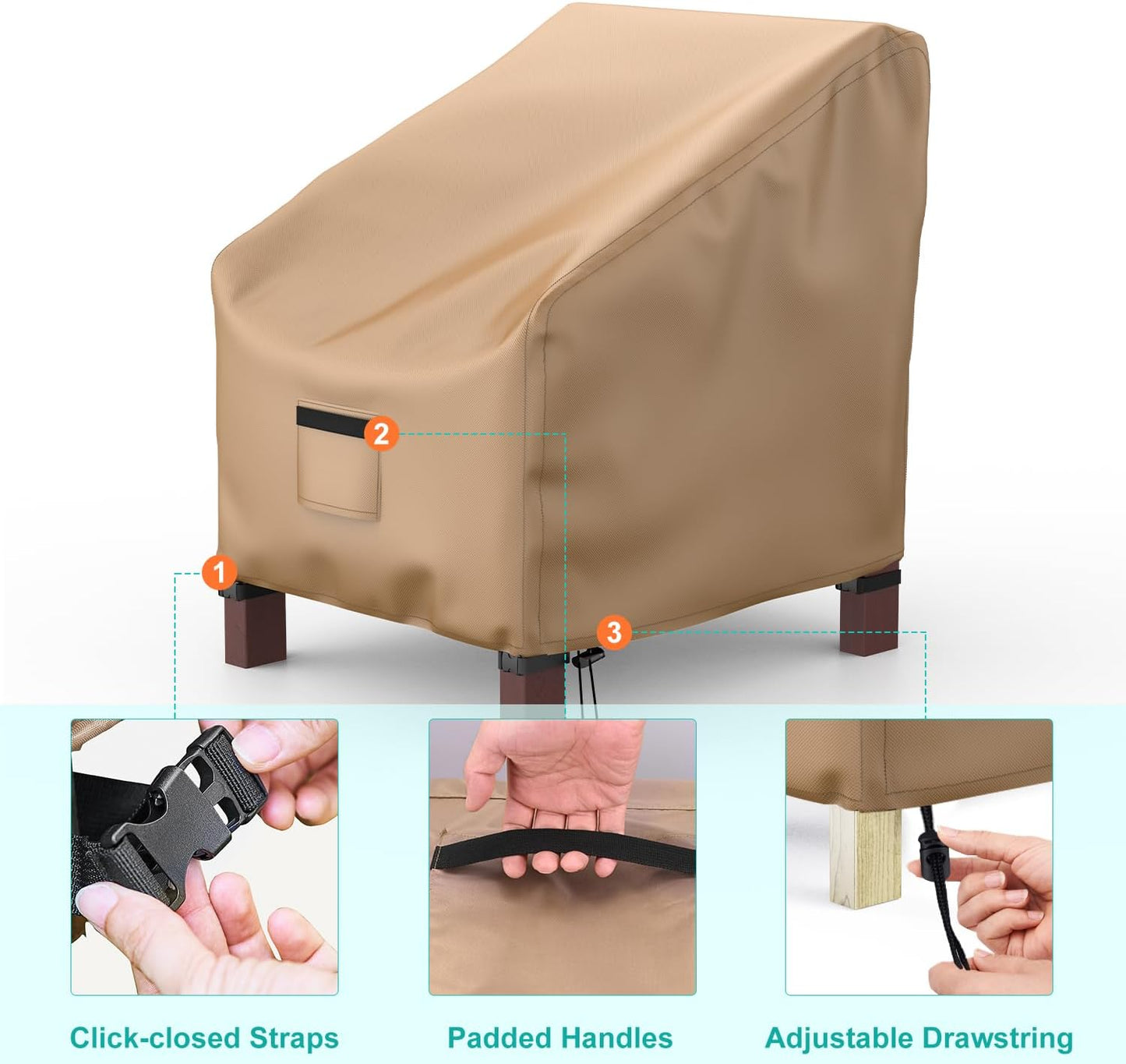 Patio Chair Covers - Waterproof 600D Heavy Duty Oxford Cloth | Large Lounge Deep Seat 33" W x 31" D x 31" H - Brown