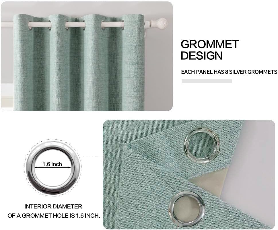 MIULEE Blackout Curtains - 100% Thermal Insulated Linen Texture - Seafoam Green, 52x108 Inch (2 Panels)