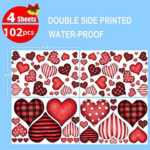 Horaldaily 120 PCS Valentine Window Cling Sticker, Red Buffalo Plaid Stripe Dots Love Hearts Home Party Supplies Shop Window Glass Display Decoration
