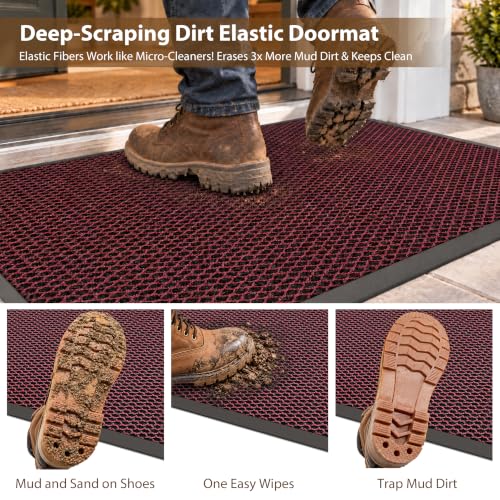 HoHomLeona Red 24x36 Outdoor Front Door Mat – 2x3 ft Welcome Entrance Rug