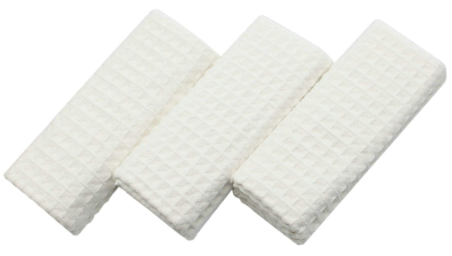 VeraSong Waffle Weave Kitchen Drying Towels - Thick Microfiber, Absorbent, Lint Free 16Inch x 24Inch 3 Pack Beige