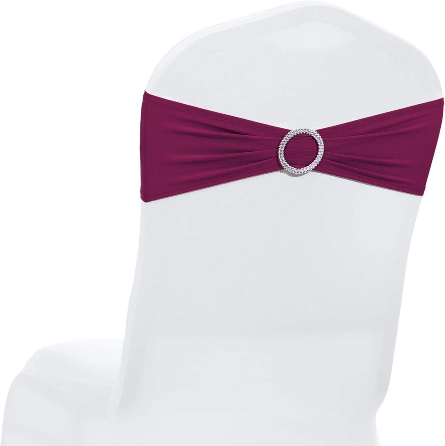 MDS Spandex Chair Sashes - Pack of 150 Elastic Stretch Bows with Buckle Slider for Wedding Decor - Eggplant