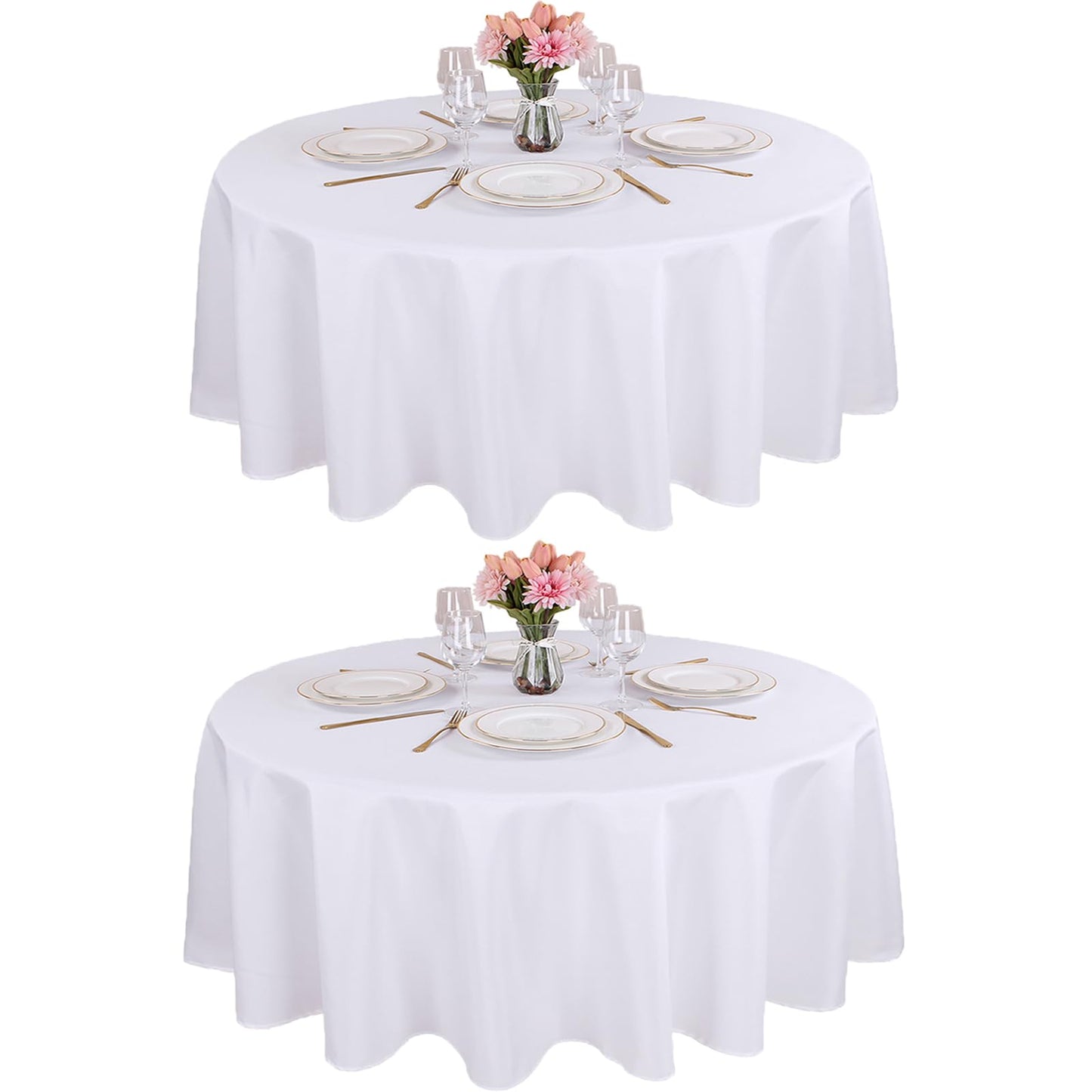 Kesfey 2 Packs White Round Tablecloth 70 Inches White Polyester Table Cloths Circle Stain and Wrinkle Resistant Tablecloths for Round Tables Washable Fabric Table Covers for Wedding Banquet Parties