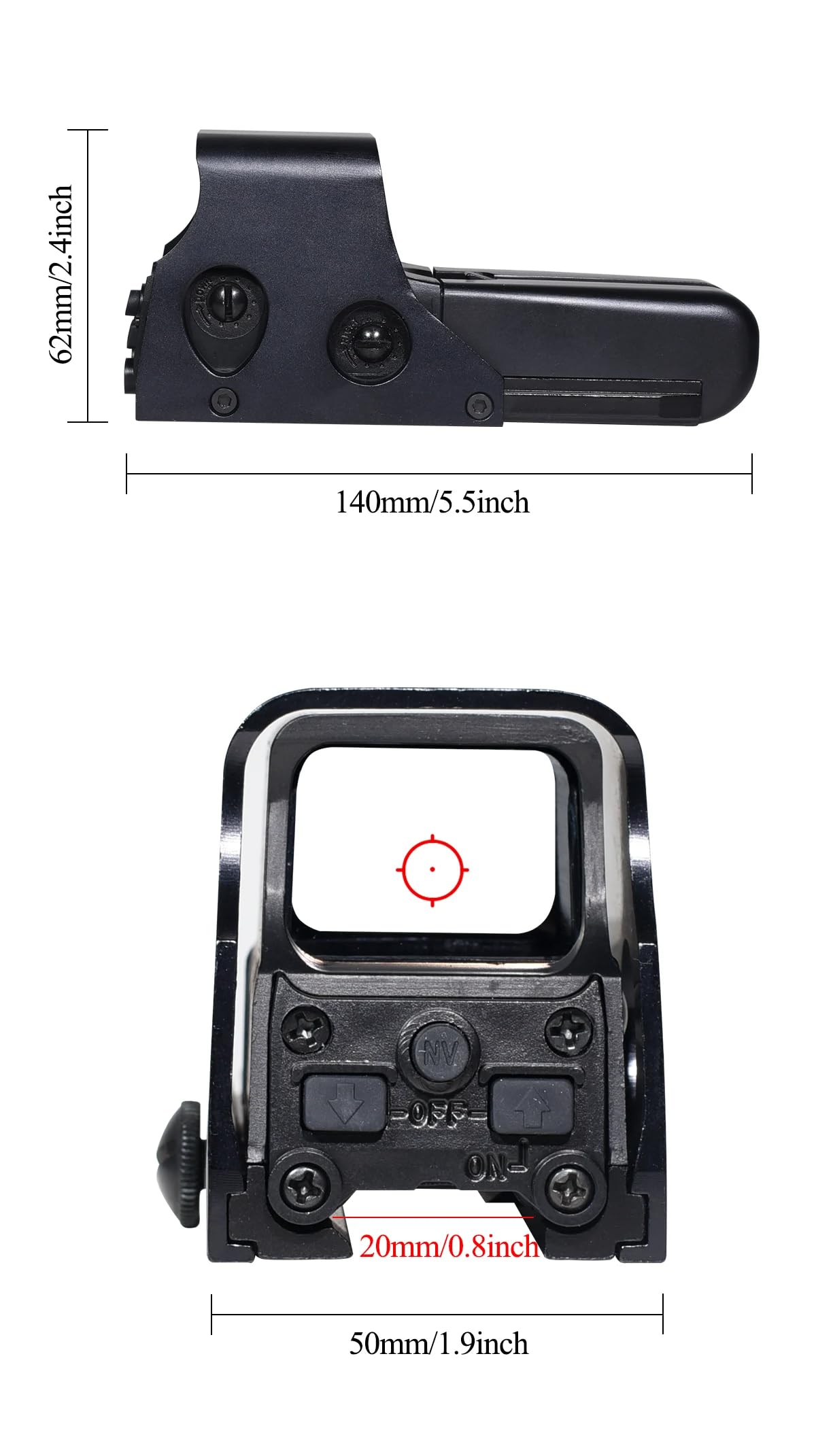 552 Holographic Sight Tactical Red Dot Sights Holo Reflex Sight for Rifle 20mm Rail Parallax Outdoor Shockproof