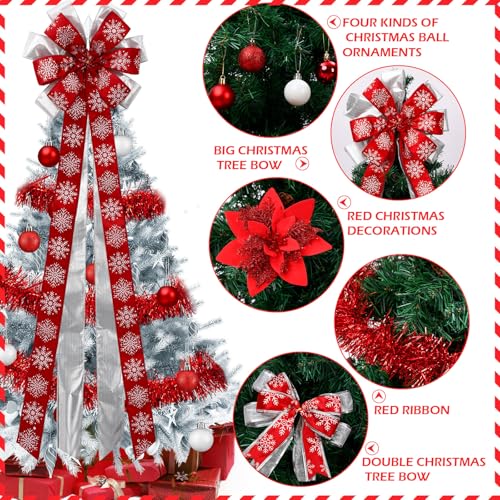 Liliful 63pcs Red Christmas Tree Ornaments Set with Silver & White Accents