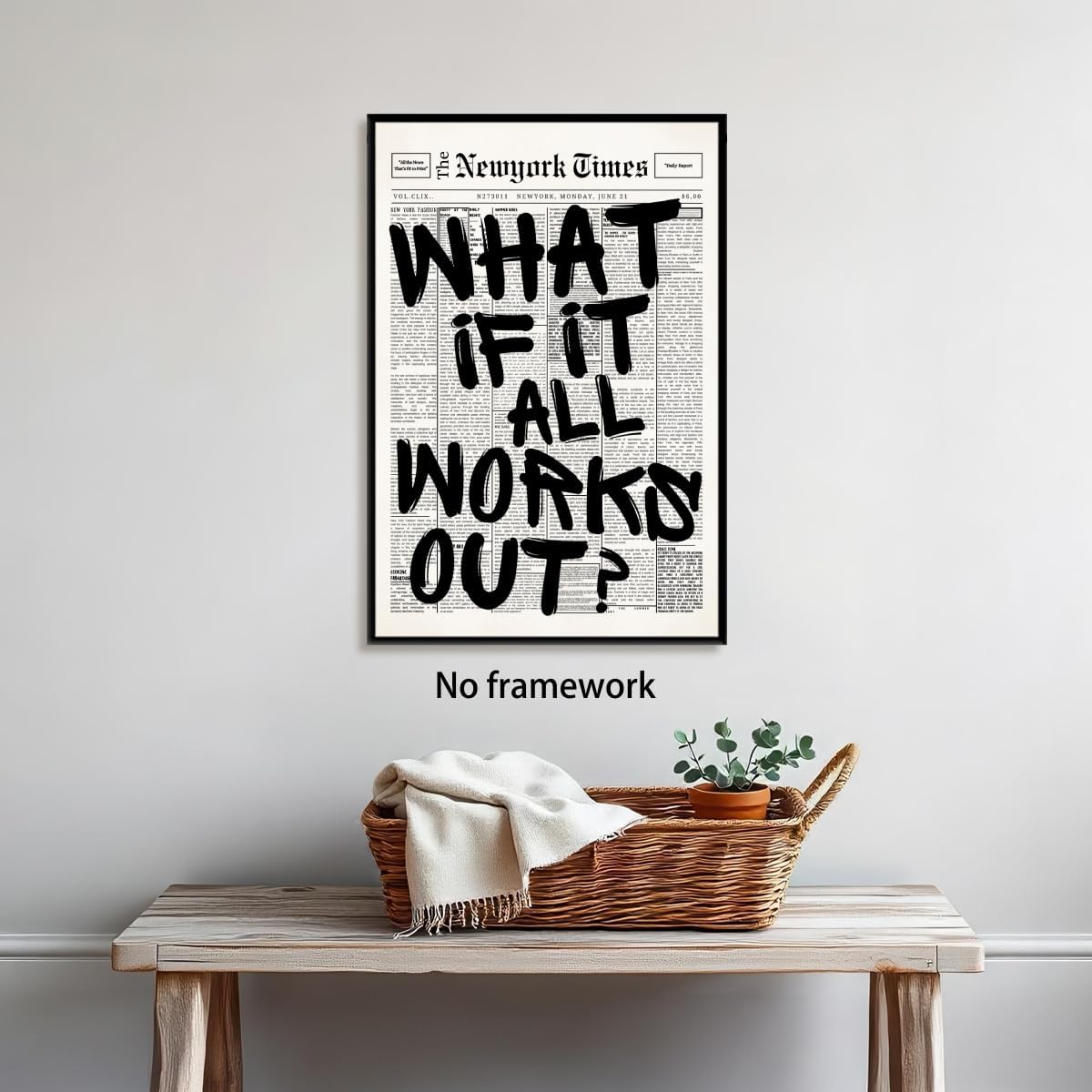 Trendy What If It All Works Out Poster - Black and White Motivational Wall Art | 16x24 Inch Unframed