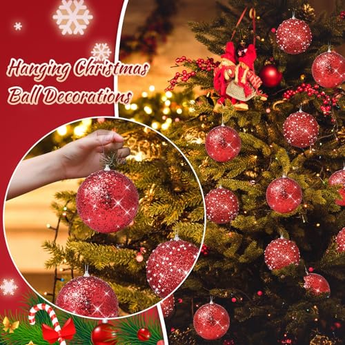 Libima 8-Pack 4 Inch Red Christmas Ball Ornaments Glitter Holiday Decor
