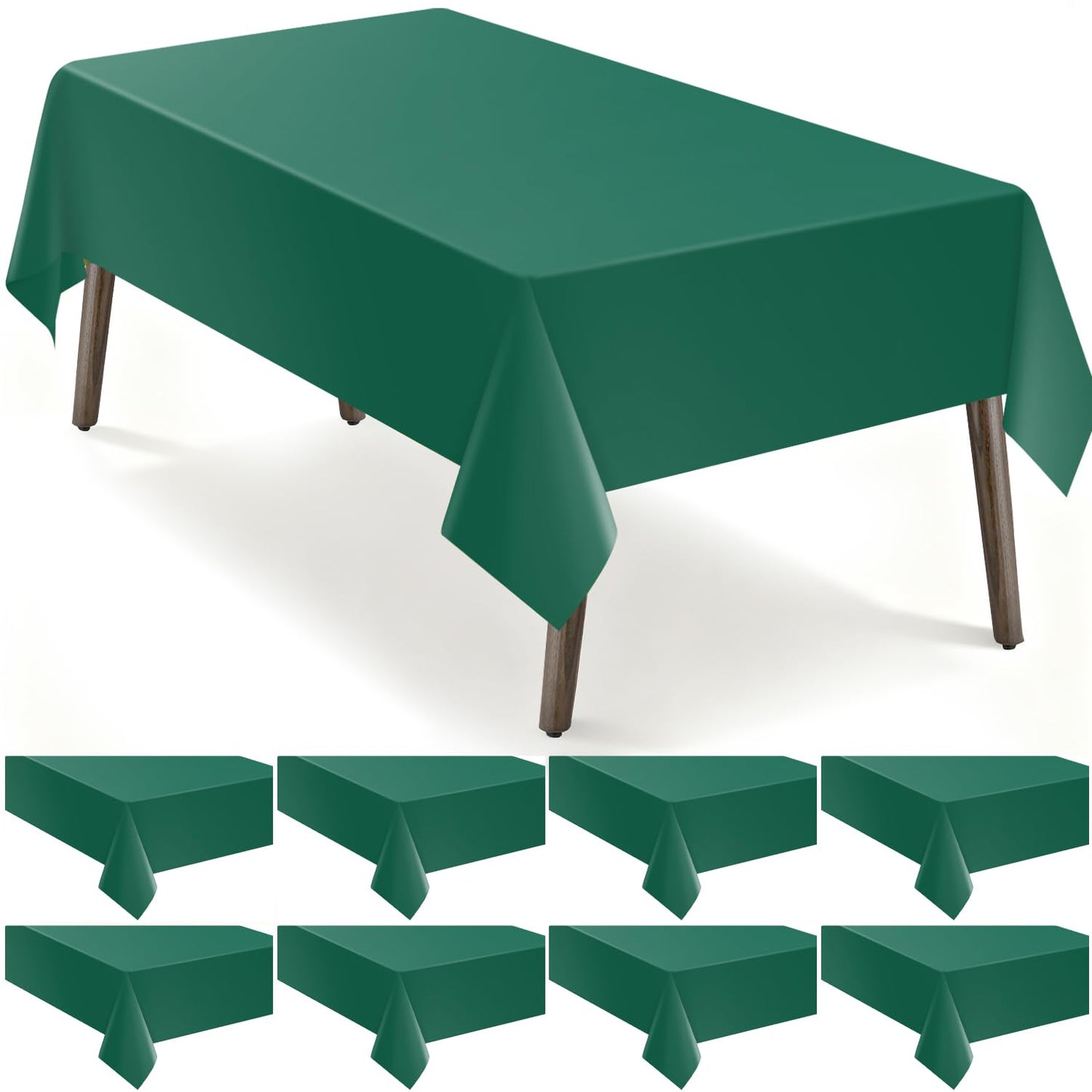 Kongdaoth Dark Green 8 Pack Plastic Tablecloth, Rectangle Tablecloths 54"x 108", Disposable Plastic Table Cover for Party Disposable Tablecloths
