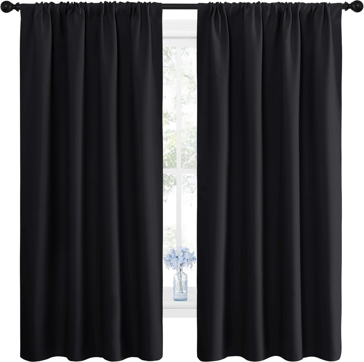 NICETOWN Blackout Curtains - Solid Thermal Insulated Drapes for Bedroom | 2 Panels, 42" x 63", Black