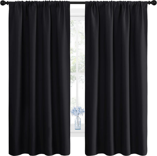 NICETOWN Blackout Curtains - Solid Thermal Insulated Drapes for Bedroom | 2 Panels, 42" x 63", Black