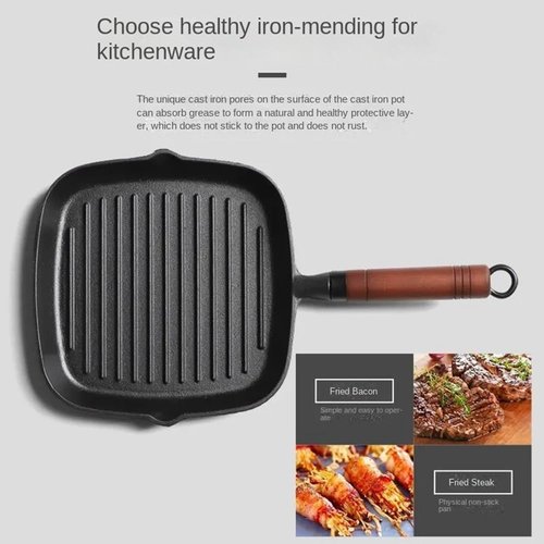 9 Inch Nonstick Grill Pan for Stove Tops, Versatile Uncoated Non-stick Surface Pan, Cast Iron Steak Pot, Indoor & Outdoor Grilling, Free Clips and Oil Brushes