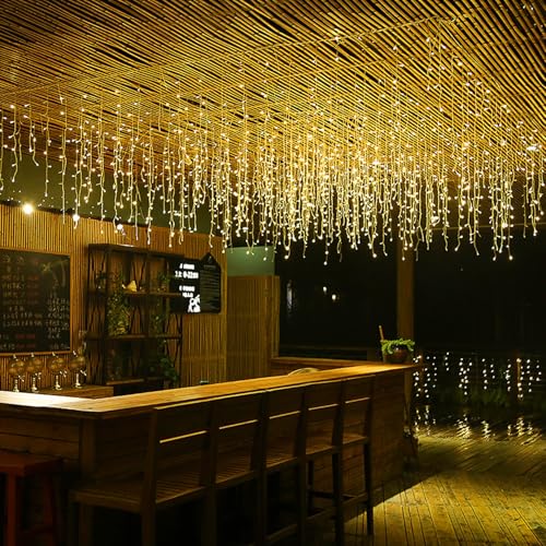 FATONESA 13FT-96LED Extendable Icicle Christmas Fairy String Lights Warm White 8 Modes