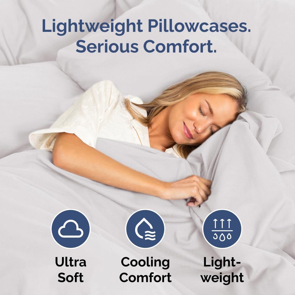 Queen Pillow Cases Set of 4 | Ultra Soft Hotel Quality Covers - Cozy, Wrinkle-Free & Fade Resistant - French Grey