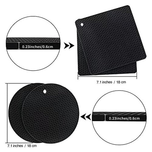 Joyhalo Trivets for Hot Dishes - Hot Pads for Kitchen, Silicone Pot Holders for Hot Pots and Pans, Silicone Mats for Kitchen Countertops, Table, Flexible Easy to Wash and Dry, Black