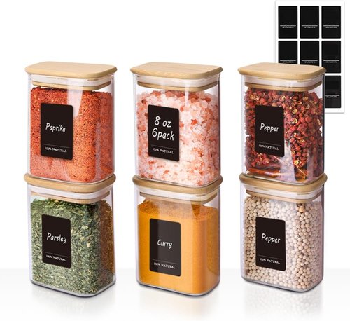 Comsaf Spice Jars - 8 Oz Small Glass Containers with Lids | 6 Pcs for Seasoning & Pantry Storage