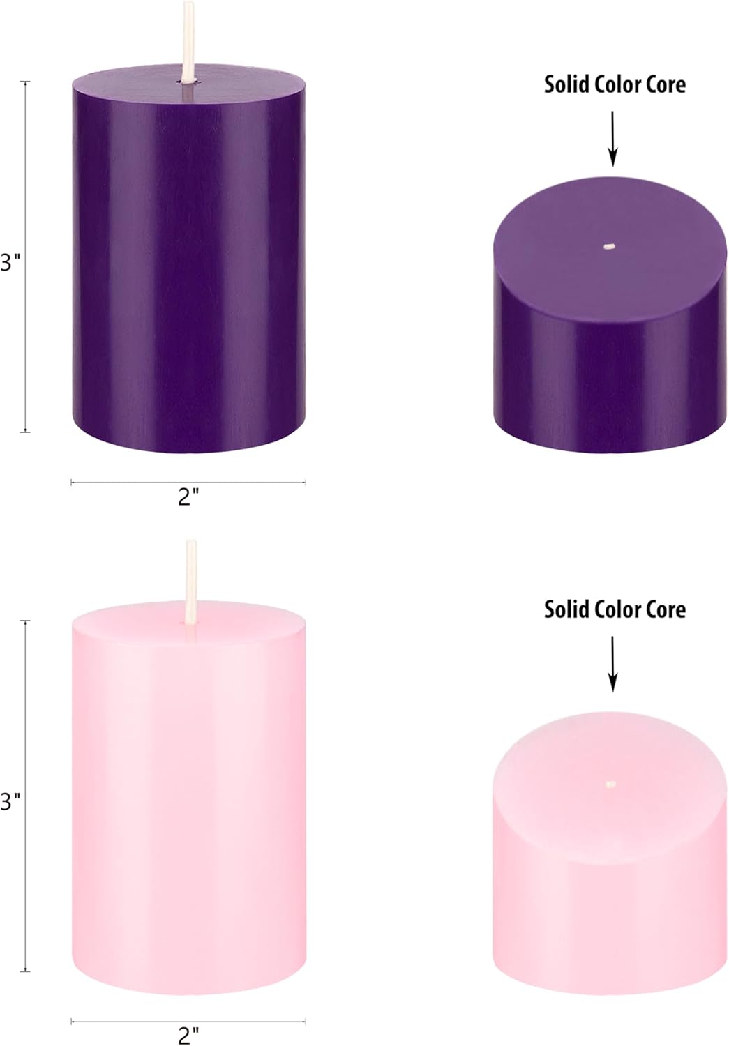 Unscented Christmas Advent Candles Set - 4 Hand Poured 2x3 Inch Premium Wax Pillars