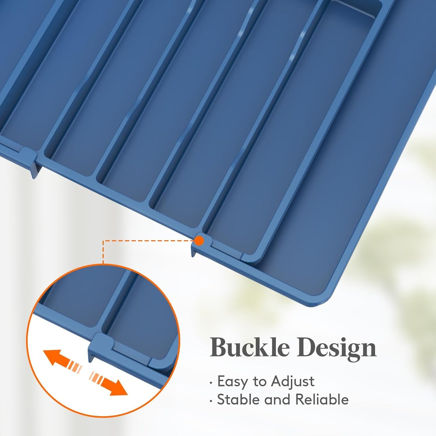 Lifewit Expandable Silverware Drawer Organizer - BPA-Free Utensil Tray for Kitchen | Adjustable 10.9"-17.5" x 13.7" - Dark Blue