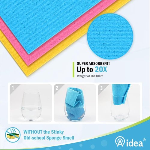 AIDEA Swedish Dishcloths for Kitchen, 20PK, Reusable Paper Towels, Kitchen Washcloths Dish Rags, Eco Friendly No Odor Reusable Cleaning Cloths, Cellulose Sponge Cloths, 7"×6"