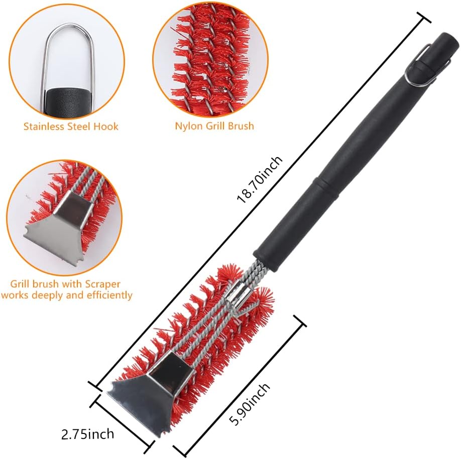 XSUPER Nylon Grill Brush - 3-in-1 Barbecue Cleaning Tool with Scraper | 18" Universal Fit BBQ Accessory