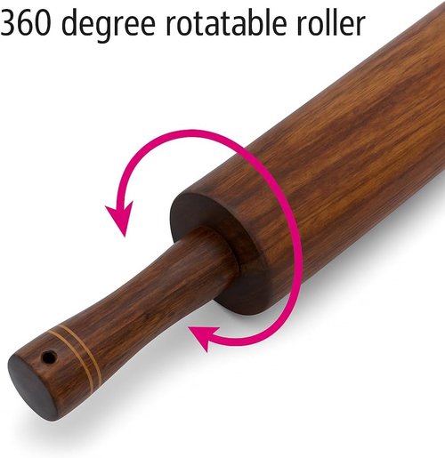 Classic Wooden Rolling Pin - 18-Inch Hardwood Dough Roller for Baking Pizza, Pie, Pastry & Cookies