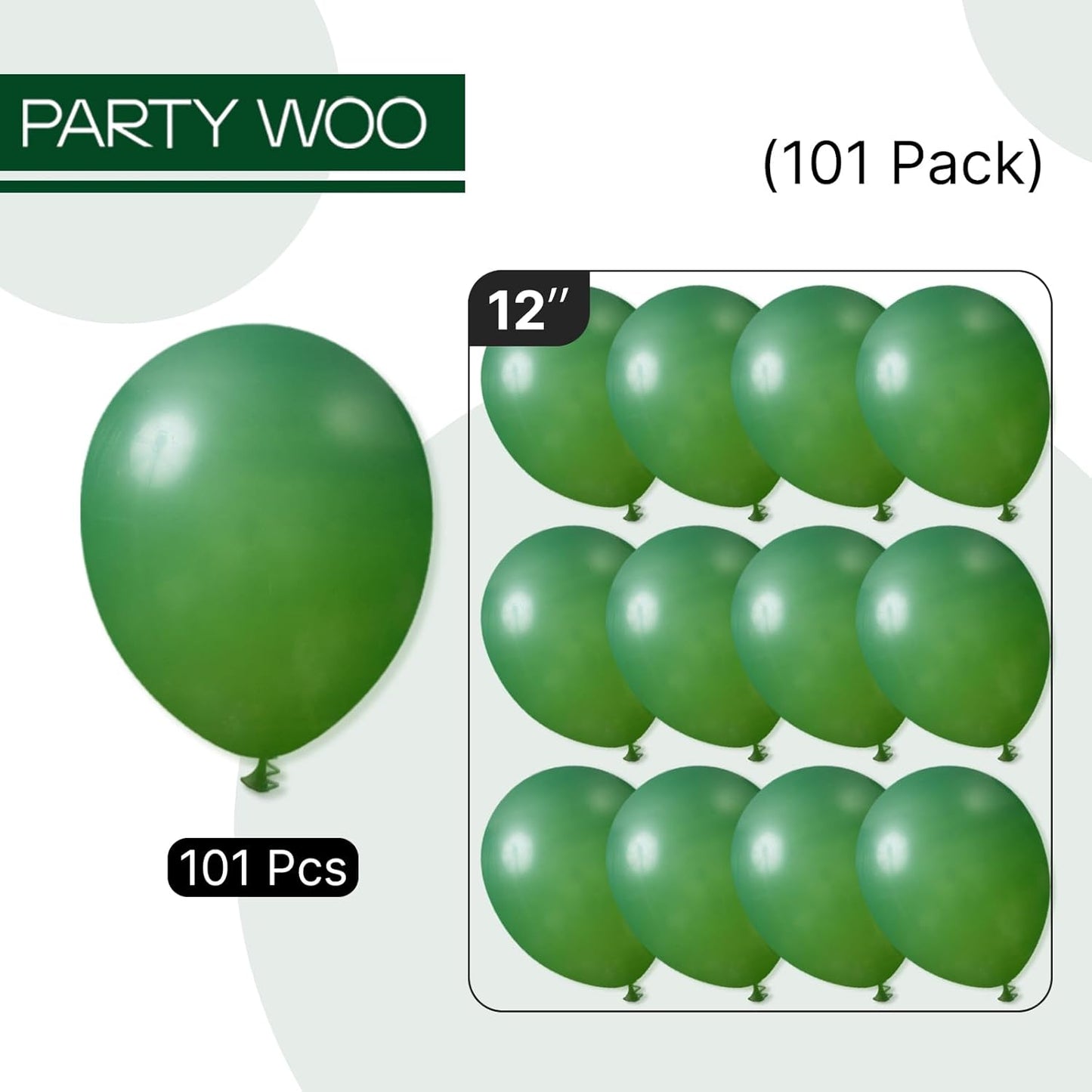 PartyWoo Dark Green Balloons - 101pcs 12 Inch Emerald Forest Green for Weddings & Celebrations