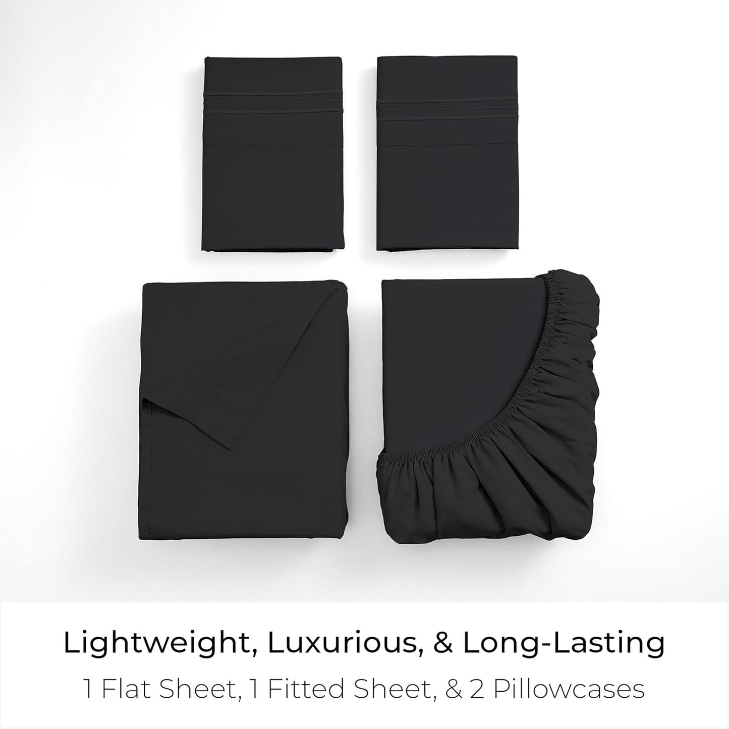 Mellanni King Sheets Set - 4 PC Hotel Luxury Bedding | Extra Soft, Cooling, Wrinkle-Resistant (King, Black)
