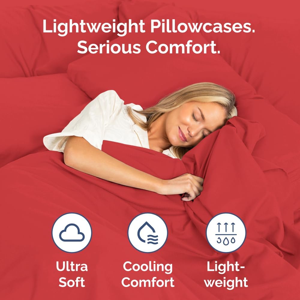 King Standard Pillow Cases - Soft Hotel Quality Covers for Ultimate Comfort | Set of 4 Red