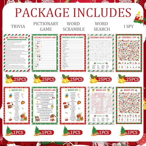 Christmas Party Card Game Set with Trivia Pictionary Word Search & I Spy Activities