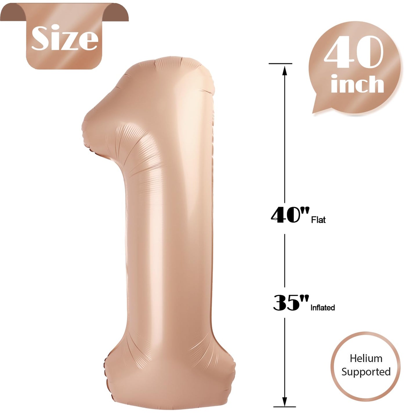 40 Inch Light Brown 1 Balloon for First Birthday, Tan 1st Number Balloons Khaki Birthday Decorations for Girl Boy Kids Toddler Baby, Beige One Giant Number 1 Balloon