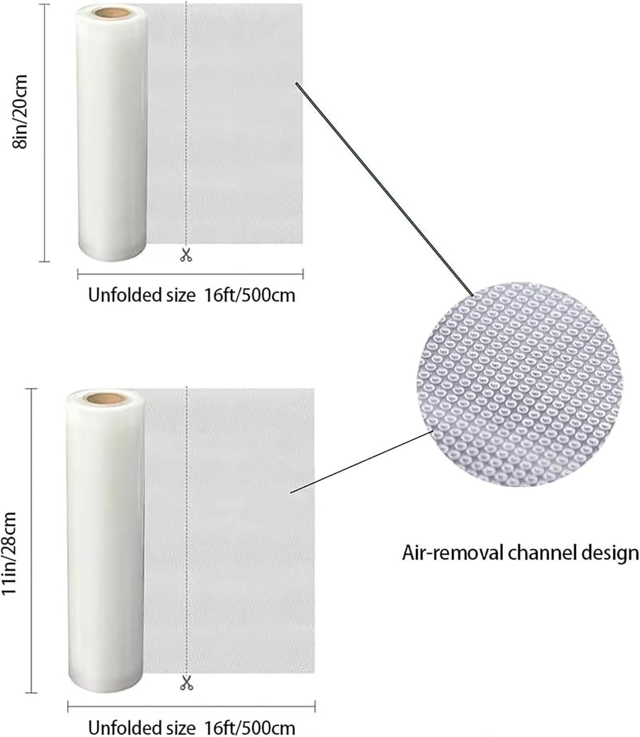 Skiennix Vacuum Sealer Bags - Airtight Food Storage Rolls | 2 Rolls 8"x16' & 2 Rolls 11"x16' | BPA Free, Microwave & Freezer Safe