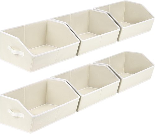 Homsorout Organizer Bins - Trapezoid Storage Baskets 6-Pack | Large Fabric Bins for Toys, Clothes, Towels (Beige)