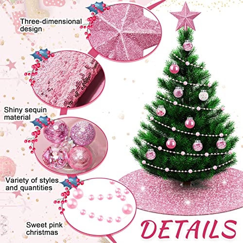 Harrycle 33 Pcs Pink Christmas Decor Set with 36in Sequin Tree Skirt & Star Topper