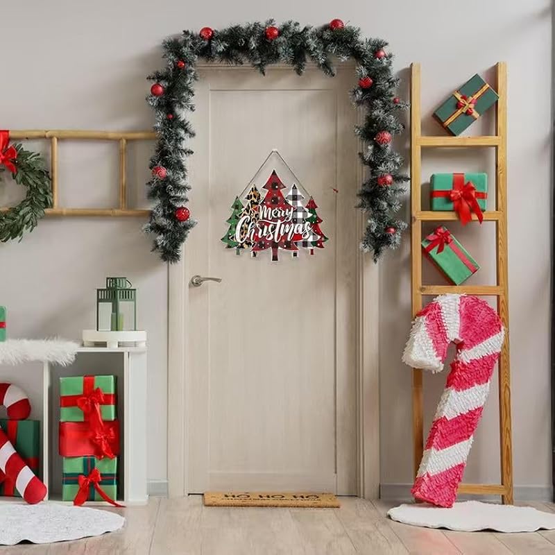 Wooden Christmas Door Wreath Sign - Indoor Outdoor Holiday Decor, 11x9 inches