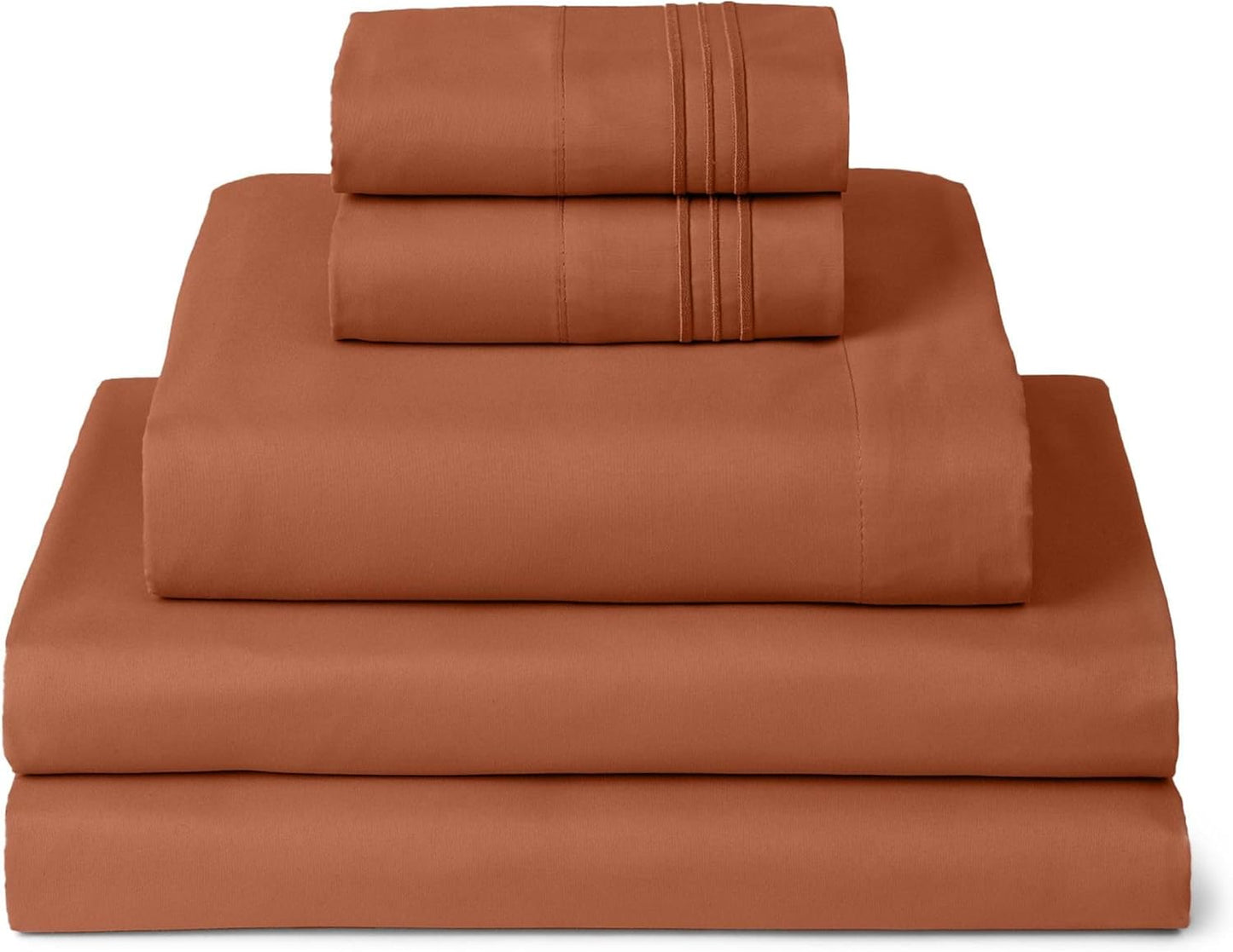 Mellanni Split King Sheets Set - 5 PC Luxury Bedding Collection - Extra Soft, Cooling, Wrinkle-Resistant (Terracotta)