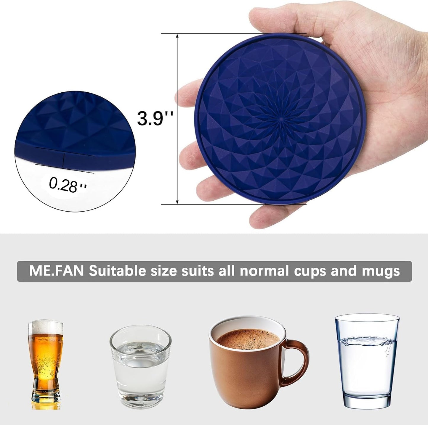 YUGUARD Silicone Coasters [6 Pack] with Holders Drink Coasters, Table Cup Mat, for Hot or Cold Drinks Thickened, Non-Slip, Non-Stick, Deep Tray Black